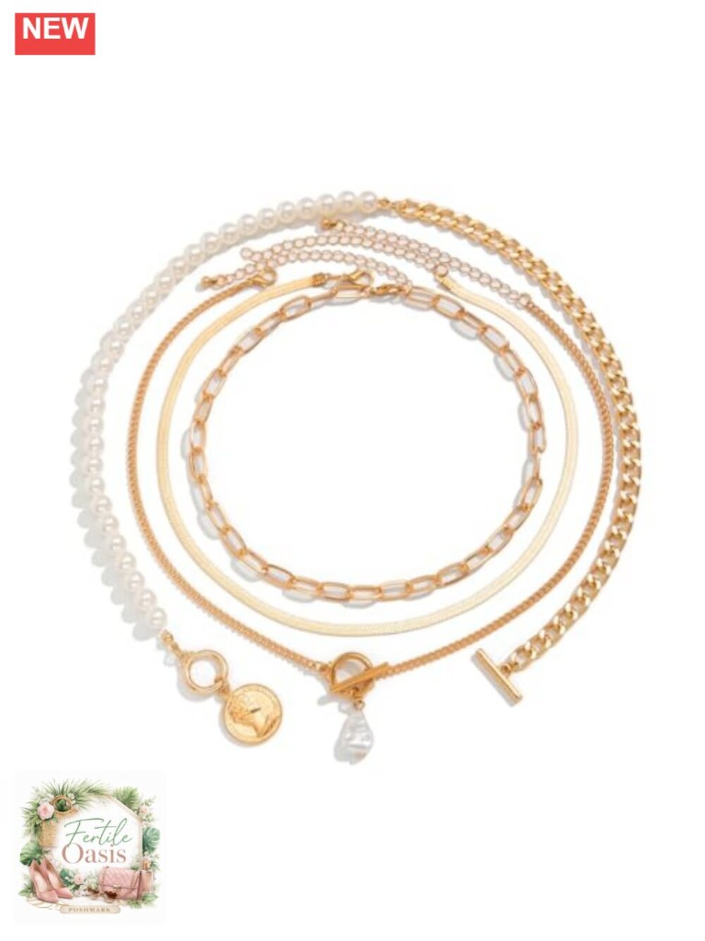 Layered Faux Pearl Gold Paperclip Chain Choker Necklace for Women Wedding